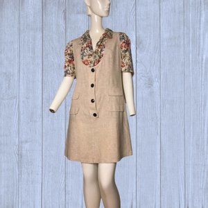 Vintage Sleeveless Jumper Dress Buttons Oatmeal Sm